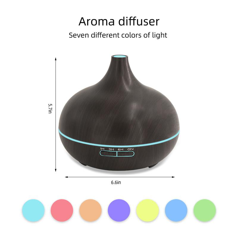 550Ml Aromatherapy Diffuser with 6 Essential Oils Wood Grain Ultrasonic Humidifier, Remote Control & 7 Color LED Light Ideal for Christmas, Birthday & Housewarming Air Purifier