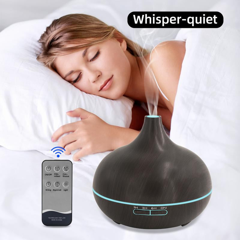 550Ml Aromatherapy Diffuser with 6 Essential Oils Wood Grain Ultrasonic Humidifier, Remote Control & 7 Color LED Light Ideal for Christmas, Birthday & Housewarming Air Purifier